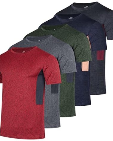 Real Essentials 5 Pack Men’s Short Sleeve Dry Fit T-Shirts – Moisture Wicking Athletic Workout Gym Fitness Casual Tees, Set 5, XX-Large