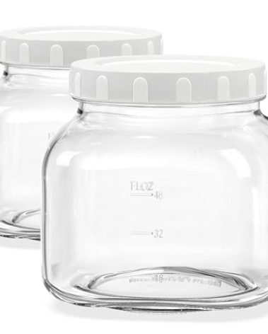 81 Oz/0.6 Gallon Airtight Glass Jar with Lids, Wide Mouth Half Gallon Mason Jar for Pickle, Cookie, Kombucha, Flour, Sugar. Set of 2 Large Pickle Jar with 2 Scale Marks
