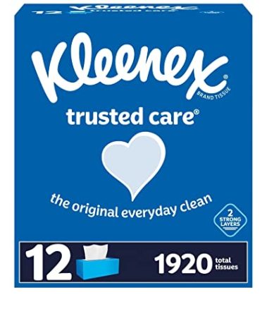 Kleenex Trusted Care 2-ply Facial Tissues, Flat Boxes (160 tissues/box, 12 boxes)