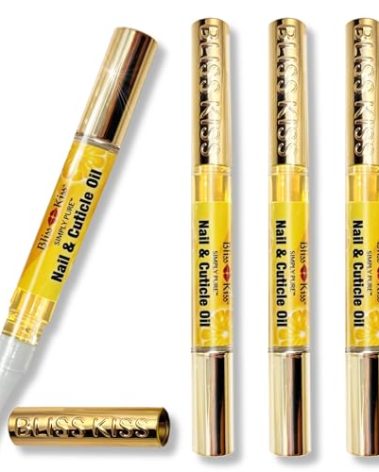 Bliss Kiss | Crisp Fragrance 4 Nail Oil Cuticle Pens w/Vitamin E & Jojoba⏤Nail Strengthener Nail Growth Treatment for Brittle Peeling Breaking Thin Nails