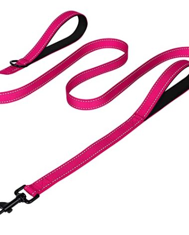 Joytale Dog Leash Heavy Duty for Large Dogs That Pull, Double Handle for Traffic Control, Double-Sided Reflective Leashes for Large Medium Dogs Night Safety, 4FT, Hot Pink