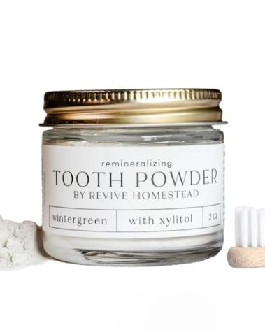 Hydroxyapatite Tooth Powder by Revive Homestead | Remineralizing Toothpaste Powder | Fluoride-Free | Whitening | Natural | 2 oz Amber Glass Jar (with Erythritol) (Unflavored)