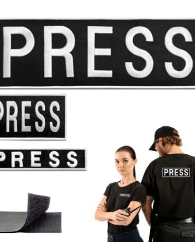 Press Badge Embroidered Patches for Backpacks, Jackets, Press Vest, Photographer Vest - Press Patch with Hook and Loop Patches - Tactical Patches 3.15x9.8 inches, 1x4.5 inches, 3.54x2 inches (Black)
