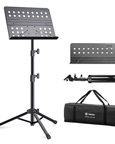 Vekkia Sheet Music Stand-Metal Professional Portable Perforated Music Stand with Carrying Bag,Folding Adjustable Music Holder,Super Sturdy suitable for Instrumental Performance & Band & Travel