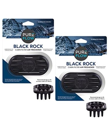 Pureflow Cabin Filter Air Freshener with Odor Eliminator - Fits on Most Car, Truck, and SUV Cabin Air Filters - Black Rock (Pack of 2)