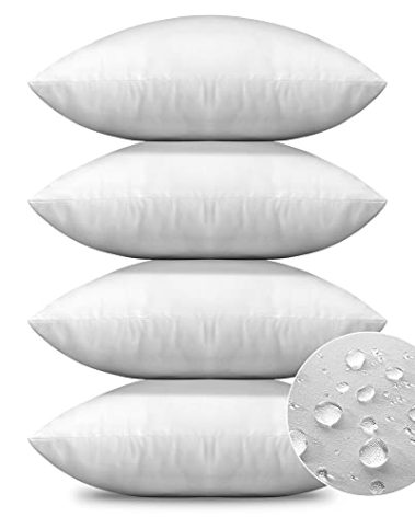 OTOSTAR Premium Waterproof Throw Pillow Inserts, Set of 4 Square Form Cushion Stuffer for Garden, Bench, Patio - Decorative Outdoor Pillows Inserts White, 16x16 Inches