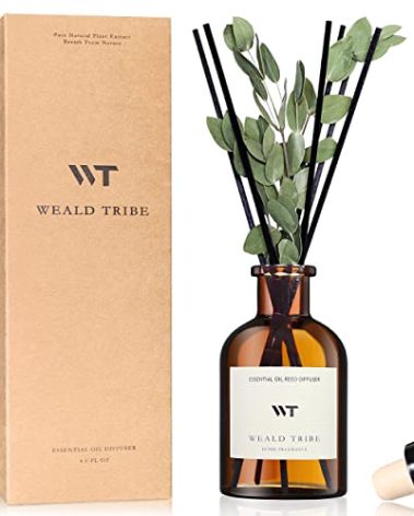WEALD TRIBE Flower Reed Diffuser Set Eucalyptus & Lavender Scent For Bathroom Accessories Shelf Decor & Air Fresheners, Sticks Defusers With 4.0 fl oz Essential Oils, House Bedroom Office Decor & Gift