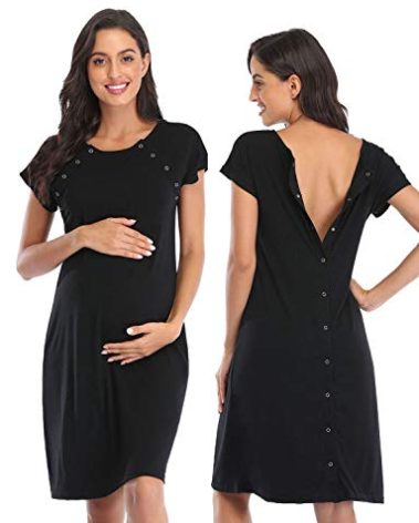 Soanhoo 3 in 1 Delivery/Labor/Nursing Nightgown Women's Maternity Hospital Gown/Sleepwear for Breastfeeding,Black,M