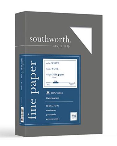 Southworth® 100% Cotton Business Paper, 8 1/2" x 11", 32 Lb, White, Box of 250