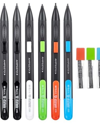 M&G 6 Pack Mechanical Pencils with Erasers 1.8mm, 3 Tubes of Lead Refills, Bulk Mechanical Pencils for School Supplies, Teacher Supplies, Drawing Pencils, Sketching Pencils