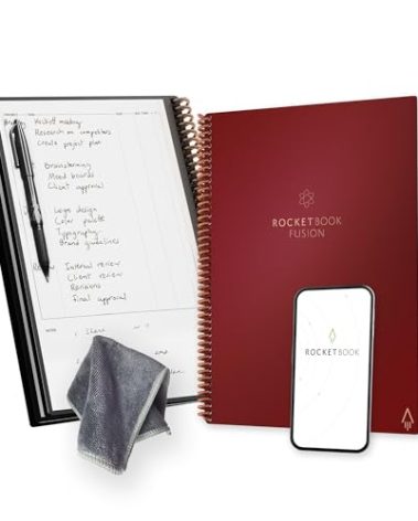 Rocketbook Fusion Reusable Undated Productivity Planner, Letter Size 8.5x11, Maroon - Goals, Monthly and Weekly Calendar, Daily To-do List, Lined and Dotted Notes Pages