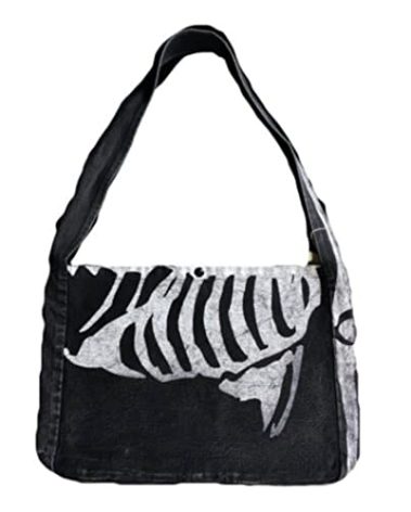 Gothic Grunge Messenger Bag - Skull Purse (Grey)