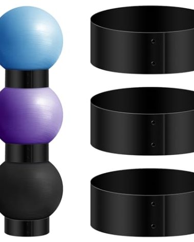 Wenqik 3 Pcs Exercise Ball Stand Holder 14.5 Inch Plastic Yoga Ball Base Stability Fitness Display Stand Medicine Therapy Carrier Storage Stackers(Black)