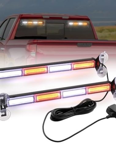 EYPINS Emergency Strobe Traffic Advisor Light Bar - Super Visible COB 144 LEDs Front Rear Windshield Dash Safety Hazard Warning Flashing Light for Snowy, Rainy, Foggy, Dusty Weather (Amber & White)
