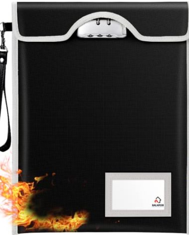 Fireproof Bag with Lock (5200℉), BALAPERI 15”x 11”Fireproof Document Bag, Fireproof Money Bag for A4 A5 Legal Letter Size Document, Tablet, Valuables, Jewelry, Cash and Passport