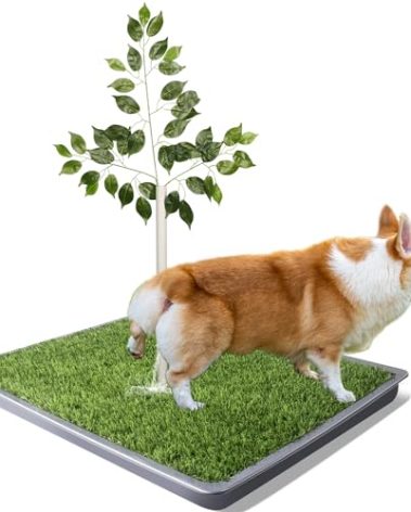 Grass Pee Pads for Dogs, 2 Pack Dog Grass Pad with Tray Washable Artificial Turf, Replaceable Pee Pad for Small, Medium, Large Pet, 26"x26" Grey Tray