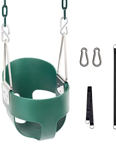 KINSPORY Toddler Swing, 59" Coated Heavy-Duty Iron Chains Baby Swing Outdoor, High Back Full Bucket Infant Swing Seat with Tree Straps for Swing Sets Backyard Outdoor Indoor (Green)