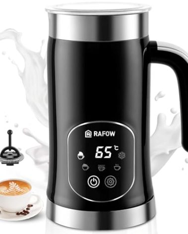 5-in-1 Milk Frother and Steamer - Upgraded Automatic Milk Steamer 11.8oz Hot & Cold Foam Maker and Milk Warmer with LED Display Touch Screen & Two Whisks for Latte,Cappuccinos,Silent Working