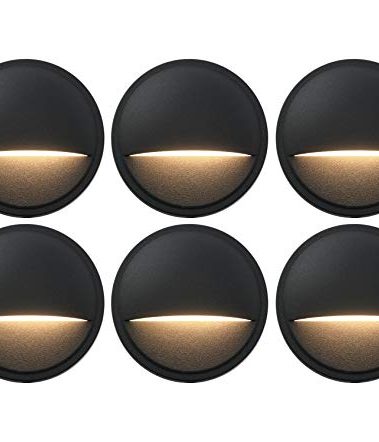 GKOLED Low Voltage Deck Post Lights, LED Landscape Stair Riser Step Fence Lighting Fixture, Die-cast Aluminum 12V AC/DC Light, Black Powder Coated Finish, Complete Light UL-Listed, 6-Pack