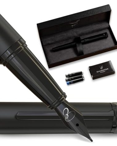 Ellington Pen Luxury Fountain Pen Set - Fountain Pens For Writing - Smooth Medium Nib - Includes Refillable Ink Converter, 3 Ink Cartridges, Gift Box - Calligraphy, Journaling, Sketching (The Stealth)