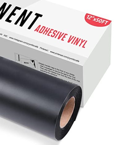 YRYM HT Black Permanent Vinyl Roll - 12" x 50 FT Permanent Adhesive Black Vinyl Roll Compatible with Cricut Cutting Machine, Signs, Scrapbooking, Silhouette and Cameo Cutters