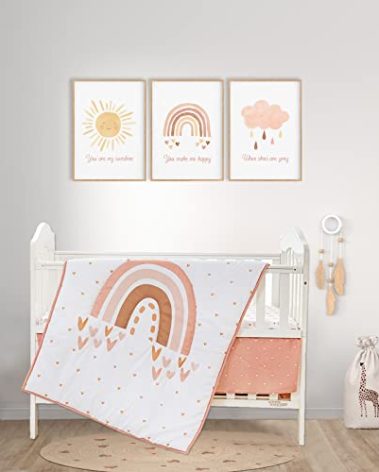 3 Piece Rainbow Boho Crib Bedding Set - Standard Size Nursery Bedding for Boys and Girls with Crib Sheet, Comforter & Crib Skirt