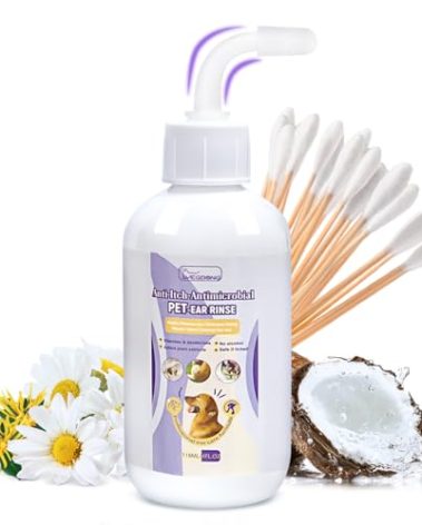 Dog Ear Cleaner, Dog Ear Cleaning Solution for Dog Ear Infection Treatment, Soothes Ear Inflammation, Itch Relief, Removes Wax, Odor, with 10 Cotton Swabs
