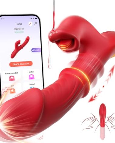 Toendi Thrusting Vibrator Sex Toys, Dildos Adult Sex Toy for Women G Spot Vibrator with Sliding Ring 7 Thrusting Dildo & 10 Tongue Licking 10 Vibrating Modes, Rabbit Vibrators for Female Couples Games