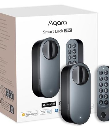 Aqara Smart Lock U200 (Fingerprint Keypad Included), Matter Over Thread, Keyless Entry Door Lock with Apple Home Key and Rechargeable Battery, Supports Apple Home, Alexa and SmartThings, Black