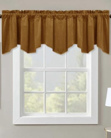 StangH Gold Brown Velvet Valance for Kitchen Luxury Blackout Rod Pocket Scalloped Valance Curtain Tier Short Curtains for Bedroom Gallery Office Window Dressing, W52 x L18, 1 Panel