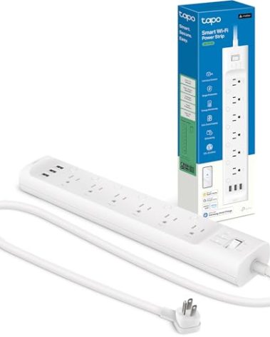 Tapo Smart Wi-Fi Power Strip- 6 Individually Controlled Smart Outlets and 3 USB Ports with Surge Protection, Matter, Works w/Alexa, Google Home, Siri, & Bixby, No Hub Needed, Tapo P316M