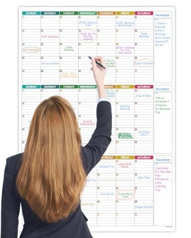 Large Dry Erase Calendar for Wall - Undated 3 Month Wall Calendar, 28" x 40"(Vertical), Dry Erase Calendar for Wall with 8 Stickers - Colorful
