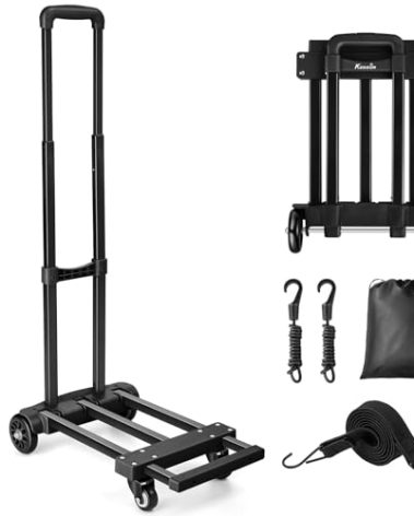 KEDSUM Folding Hand Truck with 4 Wheels, Lightweight Dolly Cart with Wheels Foldable, Expandable Baseplate Utility Luggage Cart Compact, Portable Dolly for Travel, Moving and Office Use, Easy to Store