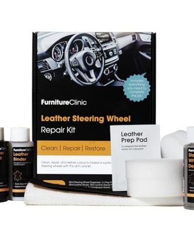Furniture Clinic Leather Steering Wheel Repair Kit | Kit to Repair Tears, Scuffs, & Scratches on Leather Steering Wheels