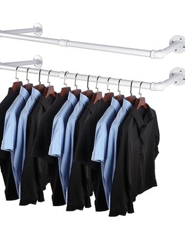 AddGrace 2 Pack Industrial Pipe Clothes Rack White Wall Mounted Clothing Rack for Hanging Clothes 34.5 Inch Multi-Purpose Garment Bar for Wardrobe and Laundry Room