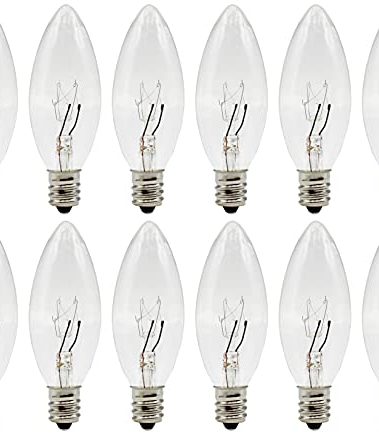 Creative Hobbies® Replacement Light Bulbs for Electric Candle Lamps, Window Candles, & Chandeliers - 7W Candelabra E12 Clear Incandescent C26 Torpedo 120V Steady Burning – 12 Pack