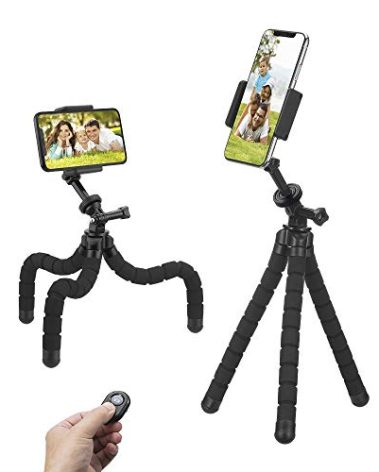 Phone Tripod, Flexible Tripod, Upgrade 4-Axis Angle Adjustment, Unique 360° Rotating Holder, Sturdy Octopus-Style Legs, and Wireless Remote Shutter for iPhone, Android Phone, DSLR Camera, and GoPro.