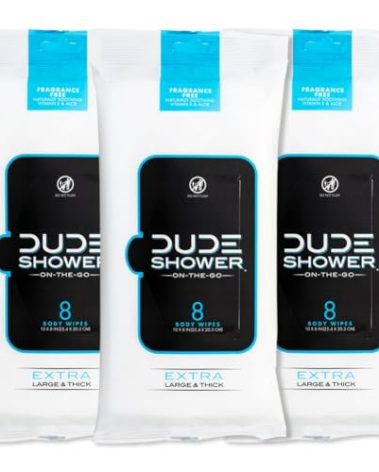 DUDE Wipes - On-The-Go Shower Wipes - 3 Pack, 24 Wipes - Unscented Extra-Large Wipes - Vitamin E & Aloe Full Body Shower Replacement Wipes