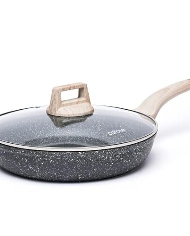 CAROTE Non Stick Frying Pan Skillet, 8" Nonstick Fry Pan with Glass Lid, Egg Pan Omelet Pans, Granite Cookware, PFOA Free (Classic Granite, 8-Inch)