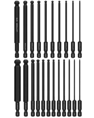 Ball End Hex Head Allen Wrench Drill Bit Set, LATTOOK 22PCS Metric & SAE Ball End Hex Bit Set Allen Key Bit Set Hex Key Drill Bit Set, S2 Steel with Magnetic, 4'' Long