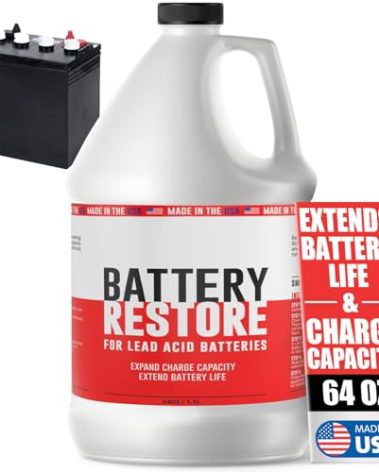Battery Restore For Lead Acid Batteries - Made In USA - 64oz Formulated Solution Extends Battery Life & Expands Charge Capacity - Safe & Effective For Golf Carts, Motorcycles, Boats & ATVs - Non-Toxic