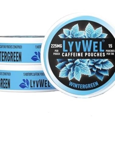 LyvWel 225mg Caffeine Energy Pouches | Nootropic Focus & Neuro Support | Tobacco-Free, Nicotine-Free, Quick Energy Solution | 3-Pack: 45 Pouches (3 Pack, Wintergreen)