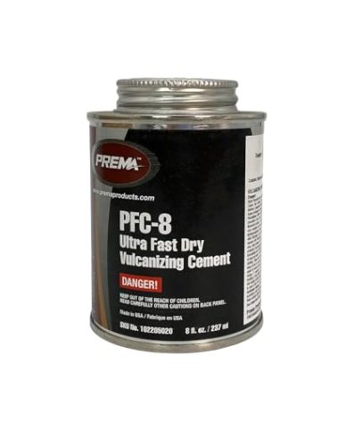 PREMA PFC-8 Ultra Fast Dry Vulcanizing Tire Patch Cement in 8 oz Can with Built in Brush Top for Tire Repair