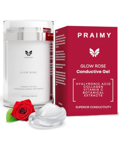 PRAIMY GLOW ROSE Premium Microcurrent Conductive Gel for Face | Facial RF Treatment Microcurrent Activator with Hyaluronic Acid, Collagen & Vitamin C for All Devices NuFace, FOREO, ZIIP (3.3oz)