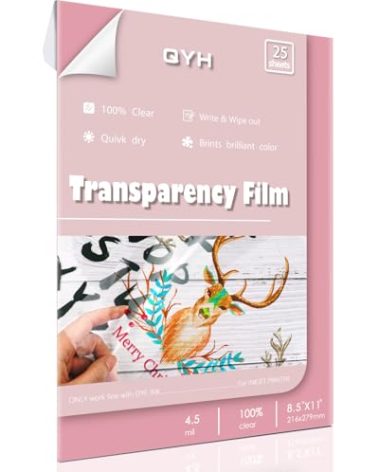QYH Transparency Film Paper Clear for Overhead Projector Transparencies and Inkjet Screen Prints 8.5 x 11,25sheets