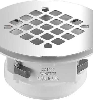 WingTite Pro-Series New Construction Shower Drain - 10 Year Warranty - Made in USA - SD1000 OEM Chrome - Installs from the Top - Fiberglass/Plastic Showers - 2" PVC/ABS - UPC Approved