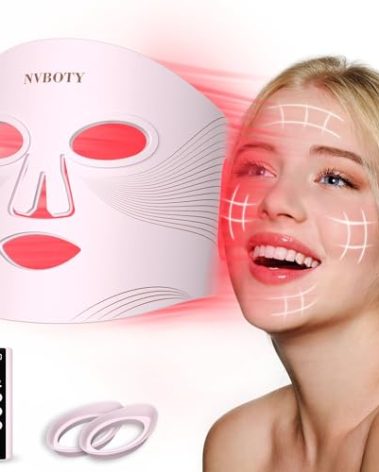 NVBOTY LED Face Mask Light Therapy, 4 Modes Portable Red Light Therapy for Face with 2000mAh Rechargeable Remote, Blue, Orange, 850NM Infrared & Red Light Mask, 400 LEDs for Anti-Aging, at Home