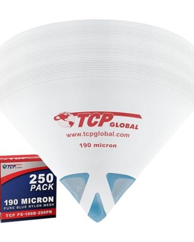 TCP Global - 190 Micron Filter Tips Ultra-Fine Paint Strainer (250 Pack) - Pure Blue Nylon Mesh Cone Strainer - Paint Filter Cones for Auto, House & Hobby