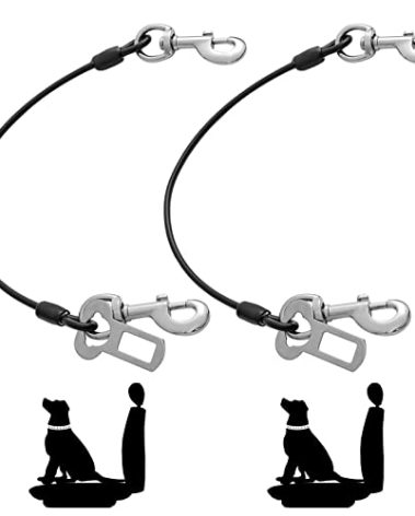 Mi Metty Dog Seat Belt Harness for Car,2pcs Dog Seatbelt of Coated Wire Leash Safety Restraint,No Chew Tether Cable Vehicle Dog Accessories,Double Clips & Latch (2 Pack Black, 16 inch/40 CM)