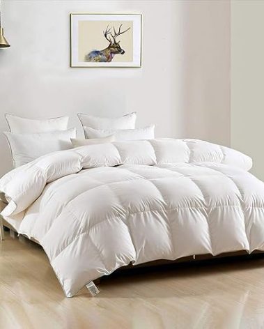DWR Luxury King Down Feather Fibers Comforter, Ultra-Soft Cotton Blend Fabric, Medium Weight for All Season Hotel Style Fluffy Duvet Insert with Ties (106x90 Inches, White)
